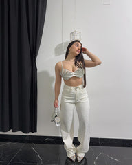 Jeans White Strass