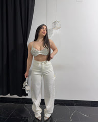 Jeans White Strass